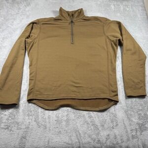 Beyond Clothing L2 Fleece Pullover Mens XL Brown Grid Mock Neck 1/4 Zip